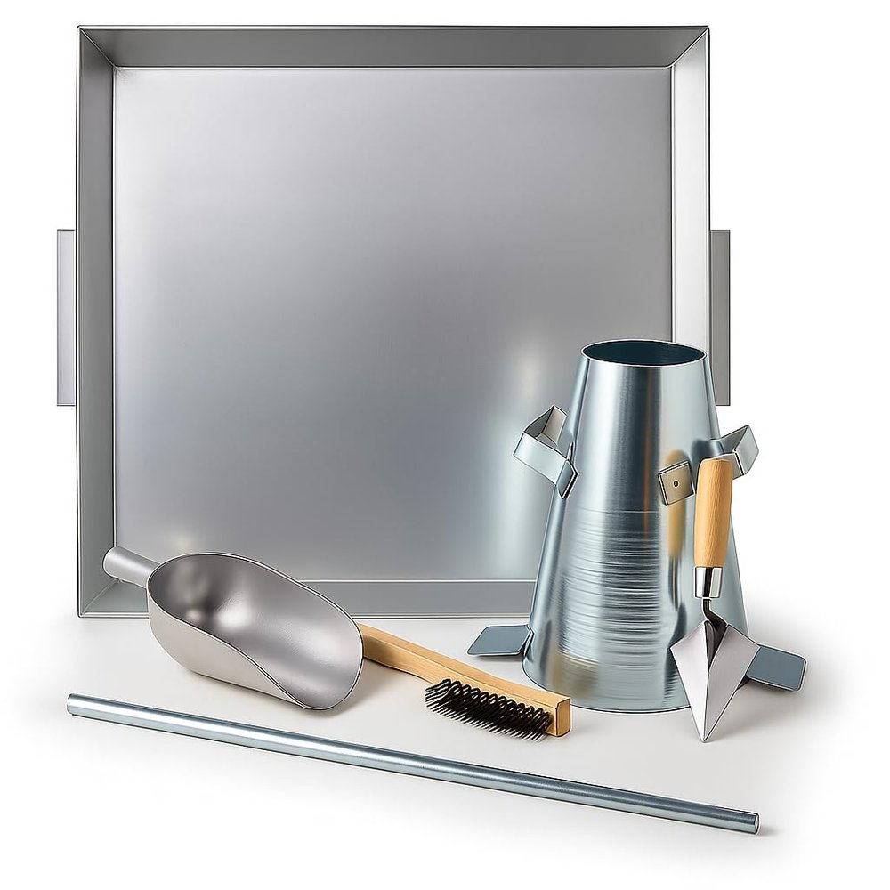 Bon Slump Test Kit Complete Concrete Consistency Testing Set with Steel Slump Cone, Tamping Rod, Strike-Off Trowel, Scoop, and Test Pan for Accurate ASTM Slump Measurements