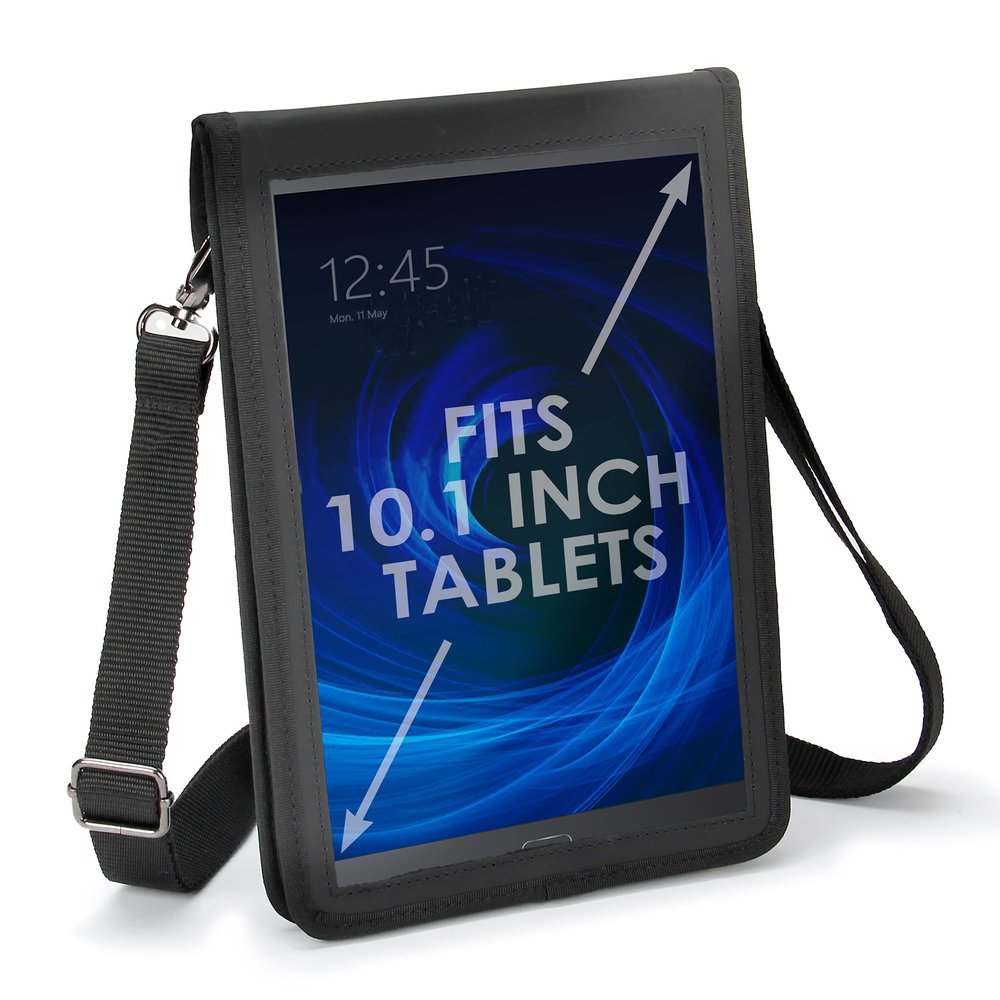 USA GEAR 10 inch Tablet Case - Tablet Holder with Shoulder Strap Compatible with Apple iPad 2019 and 2018, Samsung Galaxy Tab A 10.1, Tab S3, Tab 4 10.1, Lenovo Tab 4, and Microsoft Surface Go (Black)