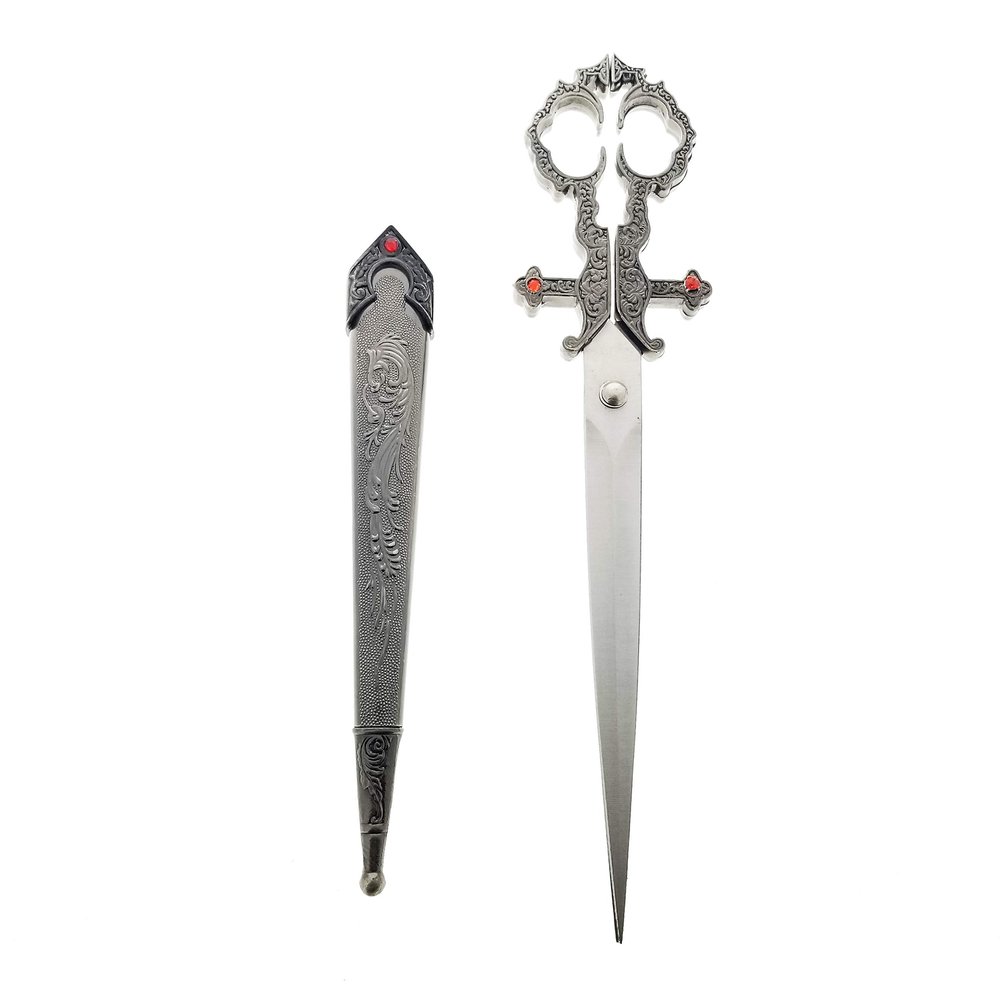 Fantasy Edge 10 1/4" Silver Bodice Renaissance Scissor Dagger for EDC use, Renaissance Props, and Cosplay Costumes
