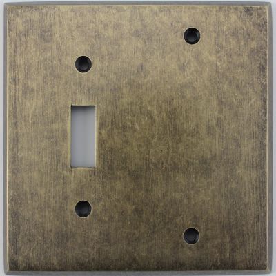 Aged Antique Brass 2 Gang Combination Switch Plate - 1 Toggle Light Switch Opening 1 Blank