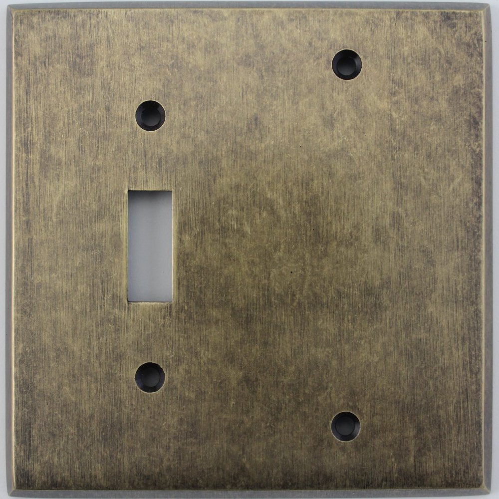 Aged Antique Brass 2 Gang Combination Switch Plate - 1 Toggle Light Switch Opening 1 Blank