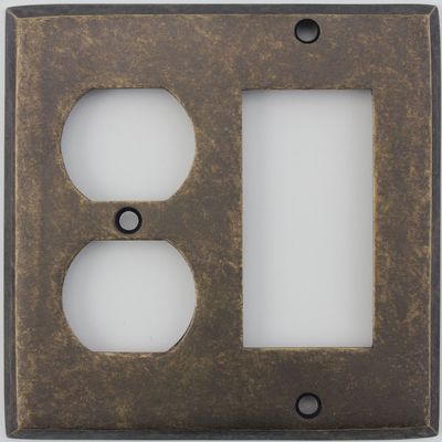 Aged Antique Brass 2 Gang Combination Switch Plate - 1 Duplex Outlet Opening 1 GFI/Rocker Opening