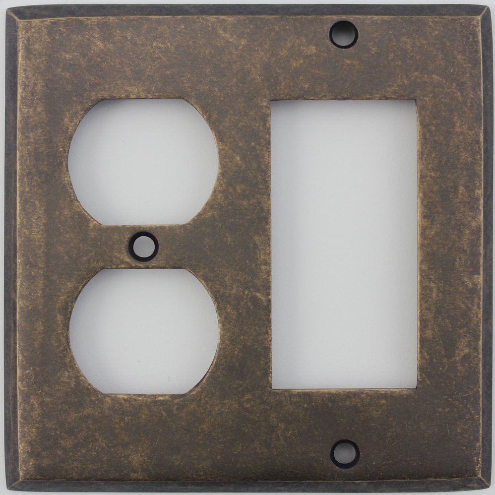 Aged Antique Brass 2 Gang Combination Switch Plate - 1 Duplex Outlet Opening 1 GFI/Rocker Opening