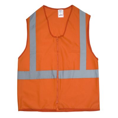 Mutual 84910 High Visibility Polyester ANSI Class 2 Non Durable Flame Retardant Solid Safety Vest with 2" FR Reflective Tapes, Medium, Orange