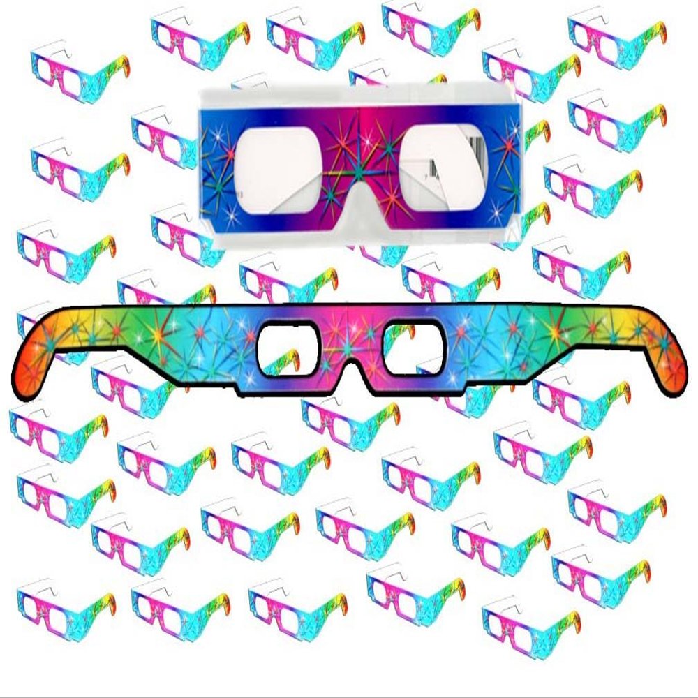 50 Pairs - Ships Flat - Prism Diffraction 3D Fireworks Glasses - For Laser Shows, Raves