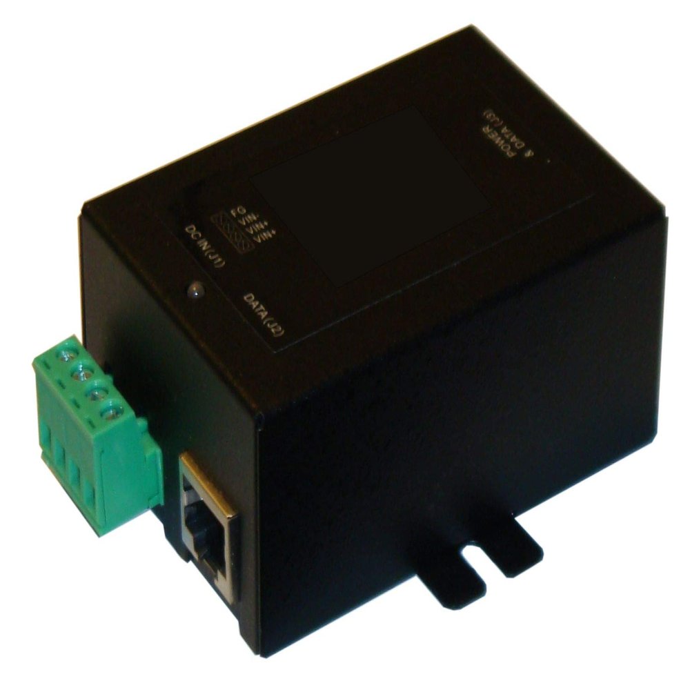 9-36VDC in 48VDC 24W Out DC to DC Converter and Passive PoE inserter, Wire Terminal Input, PoE Pinout 4,5V+;7,8V-, Shielded, 10/100MB, Low Voltage Disconnect, Black Metal Enclosure