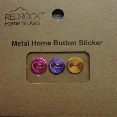 Love Heart Hot Pink Purple Gold 3 Pieces Aluminum Metal Home Button Stickers for iPhone 5 4/4s 3GS 3G, iPad 2, iPad mini, iPod Touch
