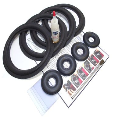 Complete 4 Speaker KEF Speaker Foam Surround Edge Repair Kit - 4 Speaker Kit - 4 Dust Cap Donuts - Compatible with 104/2, 105/3, B200, B-200, SP1232, SP-1232, SP1236, SP-1236, SP1256, Many More