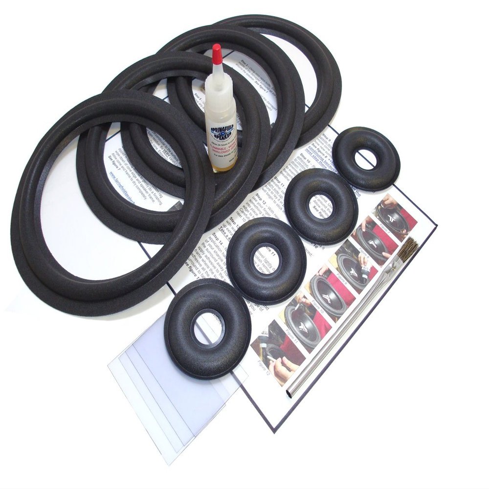 Complete 4 Speaker KEF Speaker Foam Surround Edge Repair Kit - 4 Speaker Kit - 4 Dust Cap Donuts - Compatible with 104/2, 105/3, B200, B-200, SP1232, SP-1232, SP1236, SP-1236, SP1256, Many More