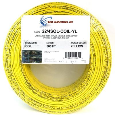 Security / Burglar Alarm Cable 22/4 Solid Yellow 500ft