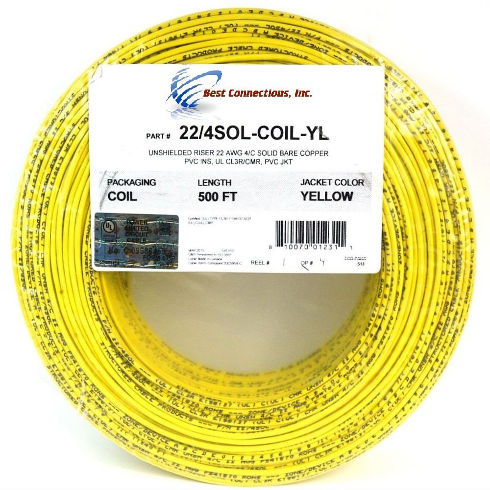 Security / Burglar Alarm Cable 22/4 Solid Yellow 500ft