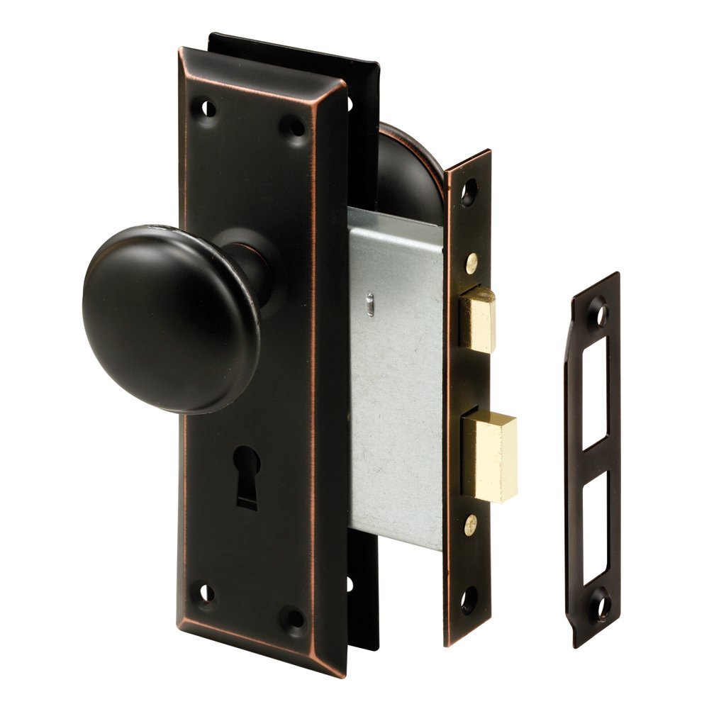 Prime-Line E 2495 Mortise Keyed Lock Set with Classic Bronze Knob  Perfect for Replacing Broken Antique Lock Sets and More, Fits 1-3/8 In.-1-3/4 In. Interior Doors (Single Pack)