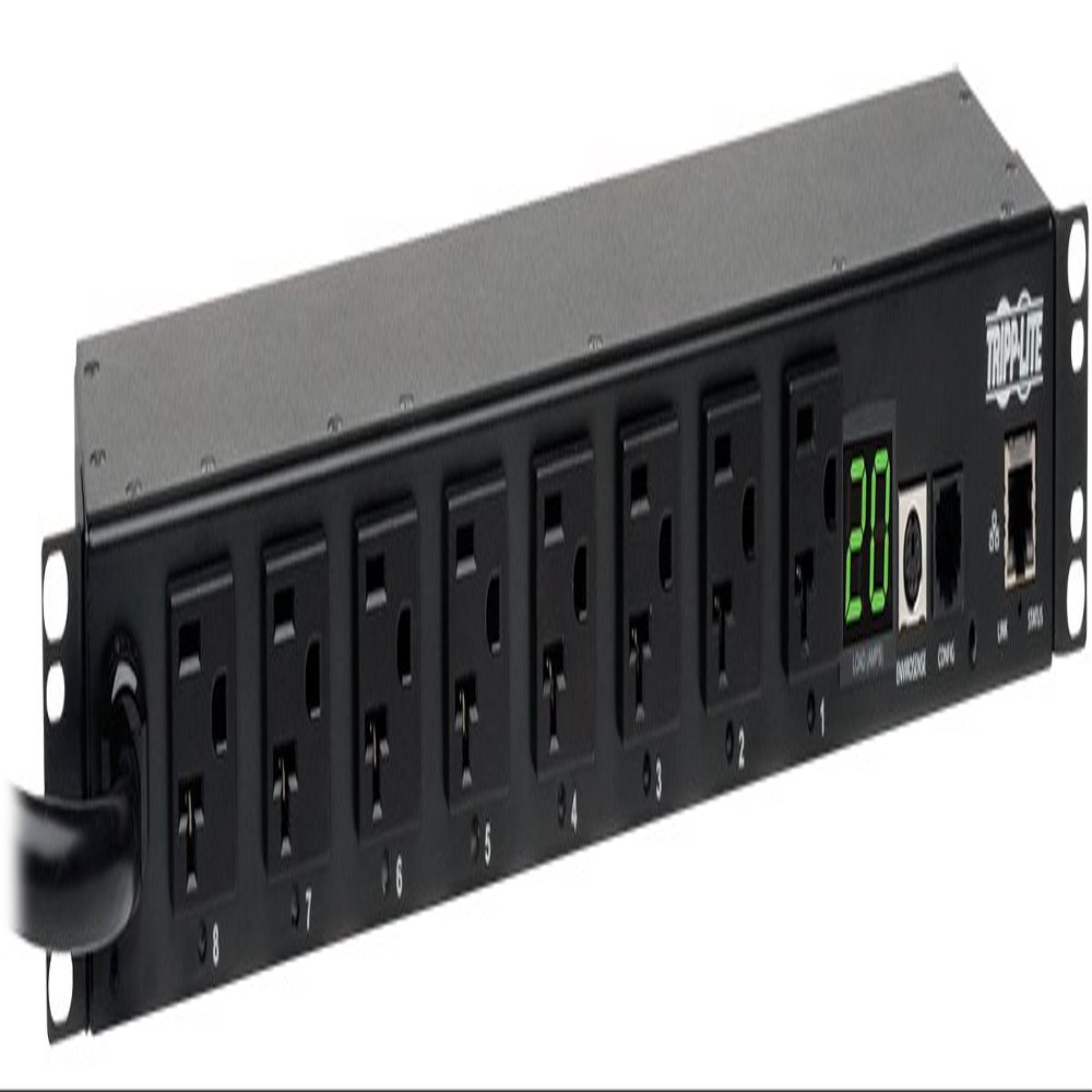 Tripp Lite Switched PDU, 20A, 8 Outlets (5-15/20R), 120V, L5-20P/5-20P Adapter, 12 ft. Cord, 1U Rack-Mount Power, TAA (PDUMH20NET2)
