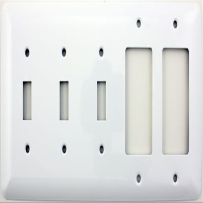 Mulberry Princess Style White 5 Gang Combination Switch Plate - 3 Toggle Light Switch Openings 2 GFI/Rocker Opening