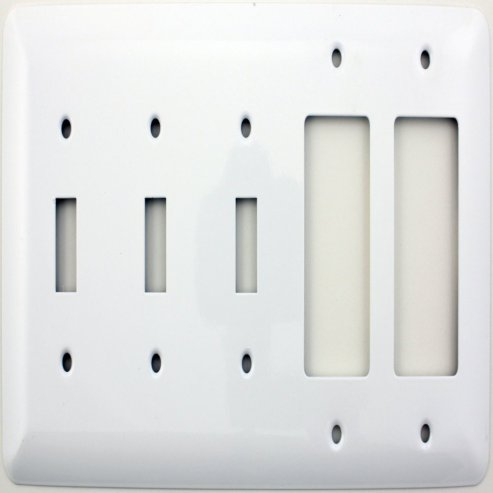 Mulberry Princess Style White 5 Gang Combination Switch Plate - 3 Toggle Light Switch Openings 2 GFI/Rocker Opening