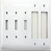 Mulberry Princess Style White 5 Gang Combination Switch Plate - 3 Toggle Light Switch Openings 2 GFI/Rocker Opening view 1