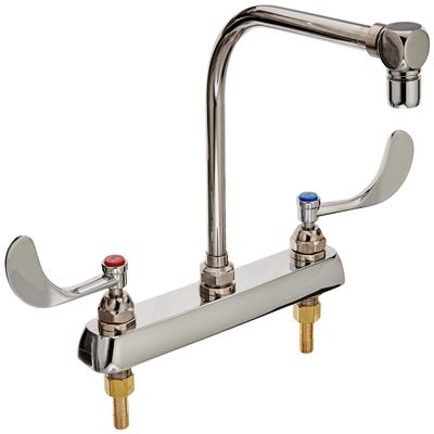 T&S Brass B-1149 Deck Mount 8-Inch Centers Swing Gooseneck Aerator Work board Faucet with Wrist Action Handles