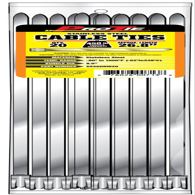 Pro Tie Heavy Duty Wide Stainless Steel Cable Ties for Indoor and Outdoor Use, 316 Marine Grade Stainless Steel | 26.8-Inch, 100 lbs. Tensile Strength, 20-Pack (PN: SS26HDW20)