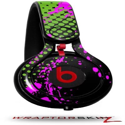 WraptorSkinz Skin Decal Wrap Compatible with Beats Mixr Headphones Halftone Splatter Hot Pink Green Skin Only (Headphones NOT Included)
