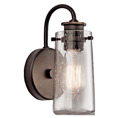 Kichler Braelyn 9.5" Wall Sconce in Olde Bronze, 1-Light Industrial Wall Mount with Clear Seeded Glass, (9.5" H x 5" W), 45457OZ