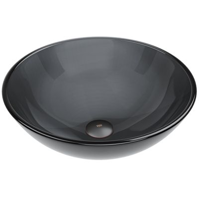 Vigo Vessel Sink Sheer Black - 17 Artistic Round Bowl Sink for Bathrooms, Tempered Glass Above Counter Bathroom Sink with NonStickShield, QuickDrain & TempGuard, Modern Luxury Design