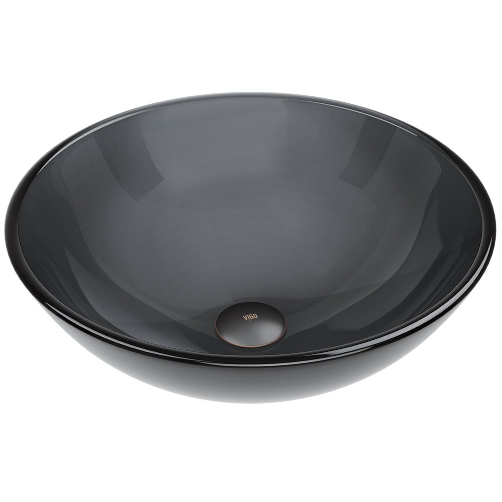 Vigo Vessel Sink Sheer Black - 17 Artistic Round Bowl Sink for Bathrooms, Tempered Glass Above Counter Bathroom Sink with NonStickShield, QuickDrain & TempGuard, Modern Luxury Design