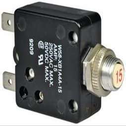 TE Connectivity W58-XB1A4A-15 Circuit Breaker; Therm; Push; Cur-Rtg 15A; Panel; 1 Pole; Vol-Rtg 250/50VAC/VDC