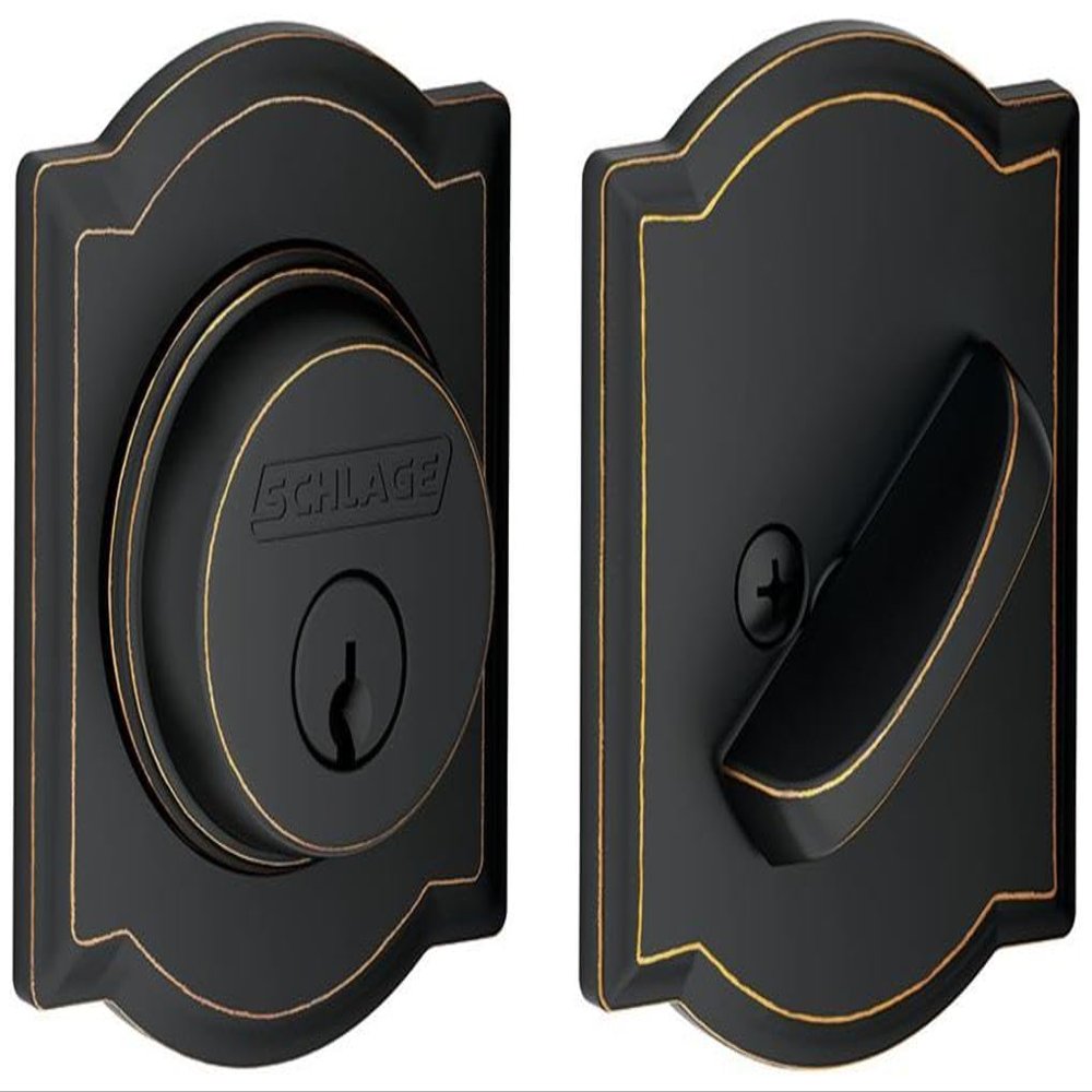 Schlage B60 N CAM 716 Deadbolt with Camelot Trim, Keyed 1 Side, Highest Residential Security, Aged Bronze