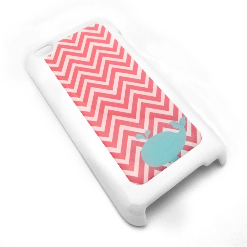 Pink Chevron Zig Zag Turquoise Whale Sea Life WHITE Snap-On Cover Hard Carrying Case for iPod 4/4th Generation
