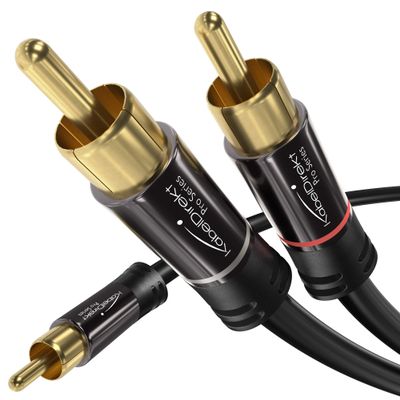 KabelDirekt RCA/Phono Y Cable 15ft Long 1 to 2 RCA/Phono, Stereo Audio Cable (Coax, Male/Male Plugs, Analog/Digital, Adapter for subs/amps/Hi-Fis/Home Theater/receivers, Black)