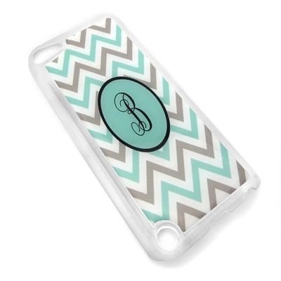 CLEAR Chevron Zig Zag Turquoise Striped Monogram Initial B Snap-On Cover Hard Carrying Case for iPod 5/5th Generation