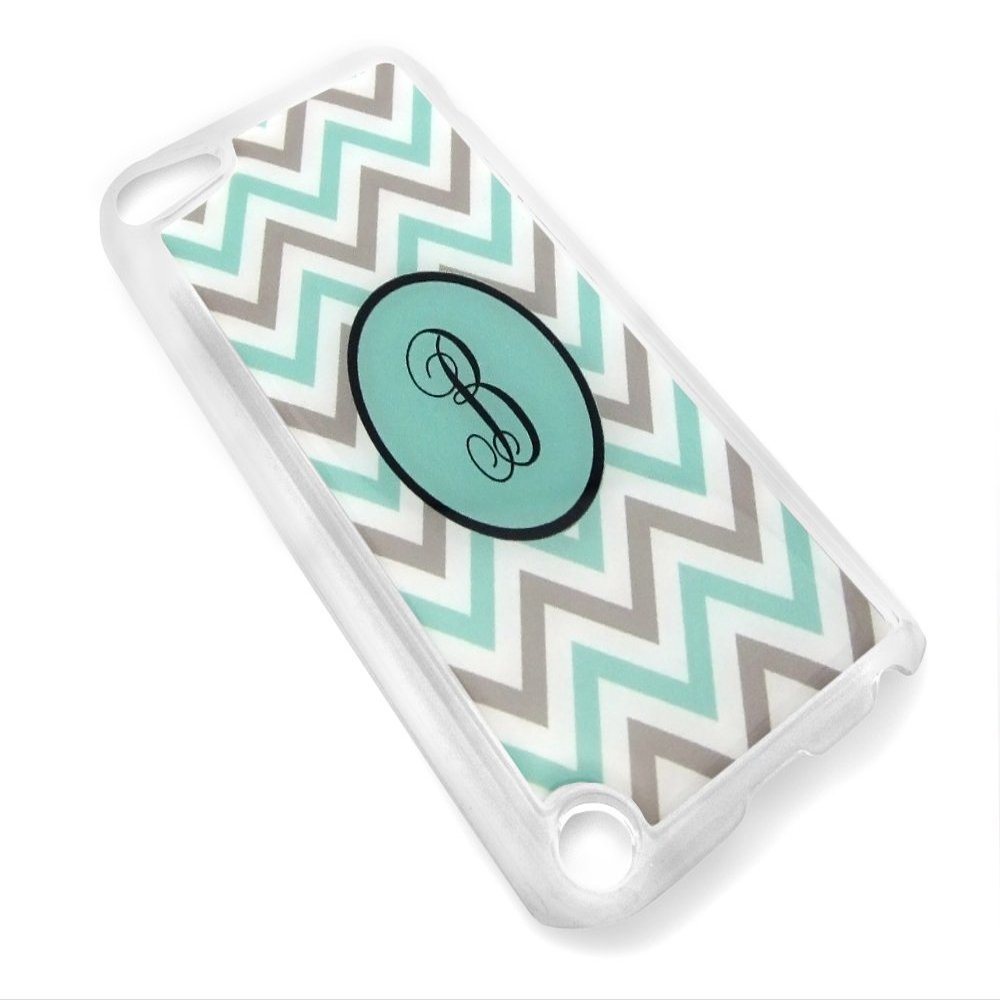 CLEAR Chevron Zig Zag Turquoise Striped Monogram Initial B Snap-On Cover Hard Carrying Case for iPod 5/5th Generation