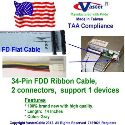 10 PCS/Pack, FD/Floppy Cable, 3.5" Disk Drive Ribbon Cable,22 Inches, 1 Device
