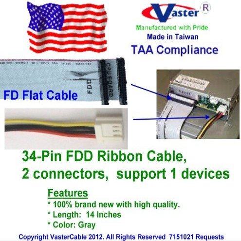 10 PCS/Pack, FD/Floppy Cable, 3.5" Disk Drive Ribbon Cable,22 Inches, 1 Device