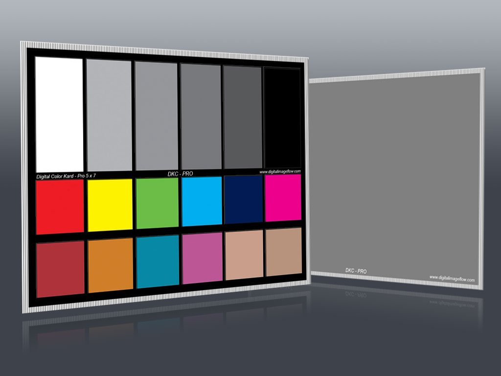 DGK Color Tools DKC-Pro 5" x 7" Set of 2 White Balance and Color Calibration Charts with 12% and 18% Gray - Pro Quality - Includes Frame Stand and User Guide