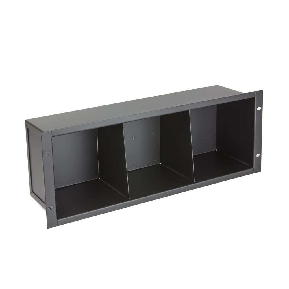 Lowell MH4-CD Rack CD Media Holder; Holds Up to 42 Standard Jewel Cases; 16-Gauge Certified U.S. Steel; Durable Black Powder Epoxy Finish; 7.00 H (4U) x 19 W x 5.40 D Inches