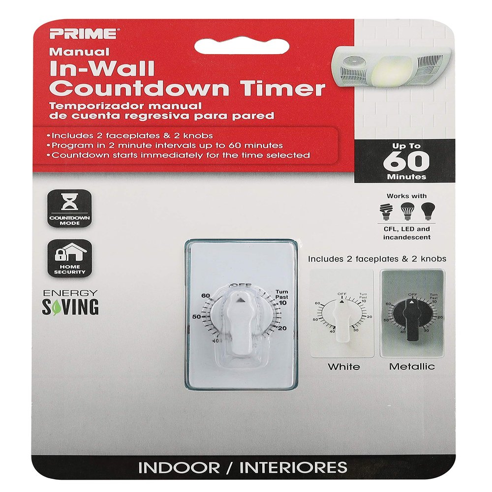 Prime Wire & Cable TNIW060 In-Wall 60 Minute Countdown Thumb Dial Timer
