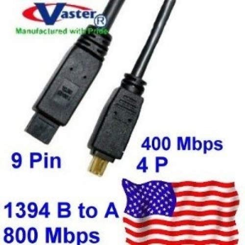1394 DV Cable, 1394b 800 Mbps DV Cable (9 Pin to 4 Pin) 6 Ft