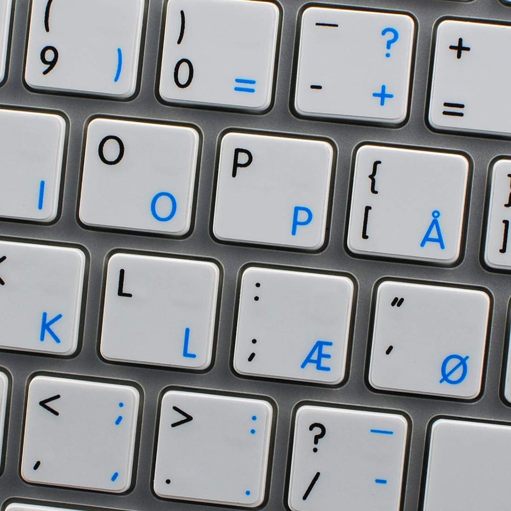 4Keyboard MAC NS Danish - English Non-Transparent Keyboard Decals White Background for Desktop, Laptop and Notebook