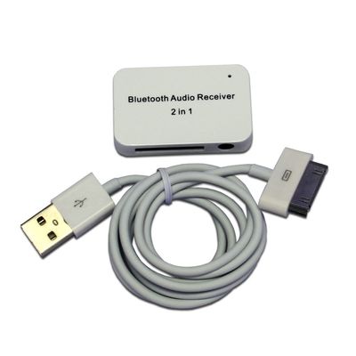 MaximalPower WHITE Bluetooth Audio Receiver Wireless Stereo Music w/ 3.5mm Jack & 30-Pin Port for iPhone, iPod, Pad