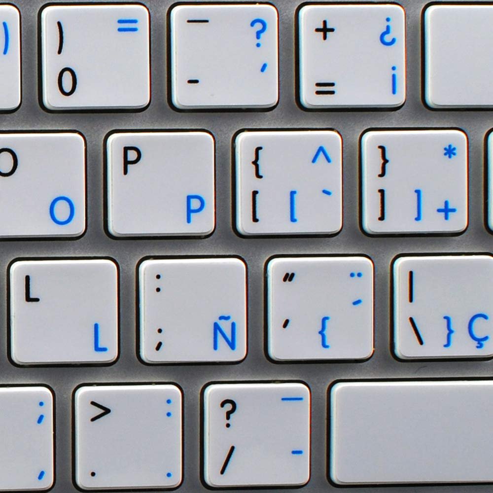 4Keyboard MAC NS Spanish - English Non-Transparent Keyboard Decals White Background for Desktop, Laptop and Notebook