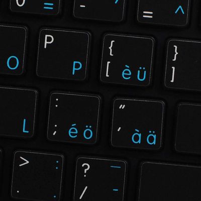 APPLE NS SWISS - ENGLISH NON-TRANSPARENT KEYBOARD LABELS BLACK BACKGROUND for DESKTOP, LAPTOP and NOTEBOOK