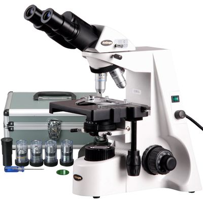 AmScope B690A-PCT200INF-PL Siedentopf Binocular Compound Microscope, 40X-1500X Brightfield Magnification, 100X-1500X Turret-Mounted Phase-Contrast Illumination, WH10x and WH15x Super-Widefield Eyepieces, Infinity Plan Objectives, Kohler Condenser, Do