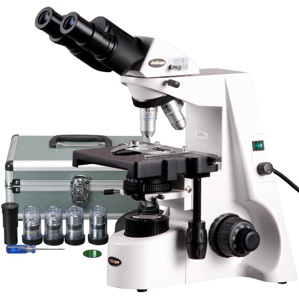 AmScope B690A-PCT200INF-PL Siedentopf Binocular Compound Microscope, 40X-1500X Brightfield Magnification, 100X-1500X Turret-Mounted Phase-Contrast Illumination, WH10x and WH15x Super-Widefield Eyepieces, Infinity Plan Objectives, Kohler Condenser, Do