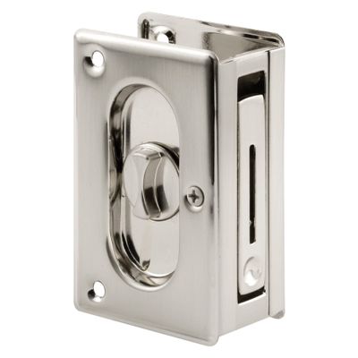 Prime-Line N 7367 Pocket Door Privacy Lock with Pull - Replace Old or Damaged Pocket Door Locks Quickly and Easily  Satin Nickel, 3-3/4 (Single Pack)