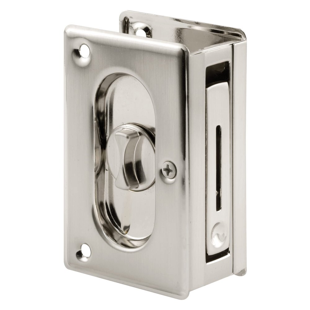 Prime-Line N 7367 Pocket Door Privacy Lock with Pull - Replace Old or Damaged Pocket Door Locks Quickly and Easily  Satin Nickel, 3-3/4 (Single Pack)