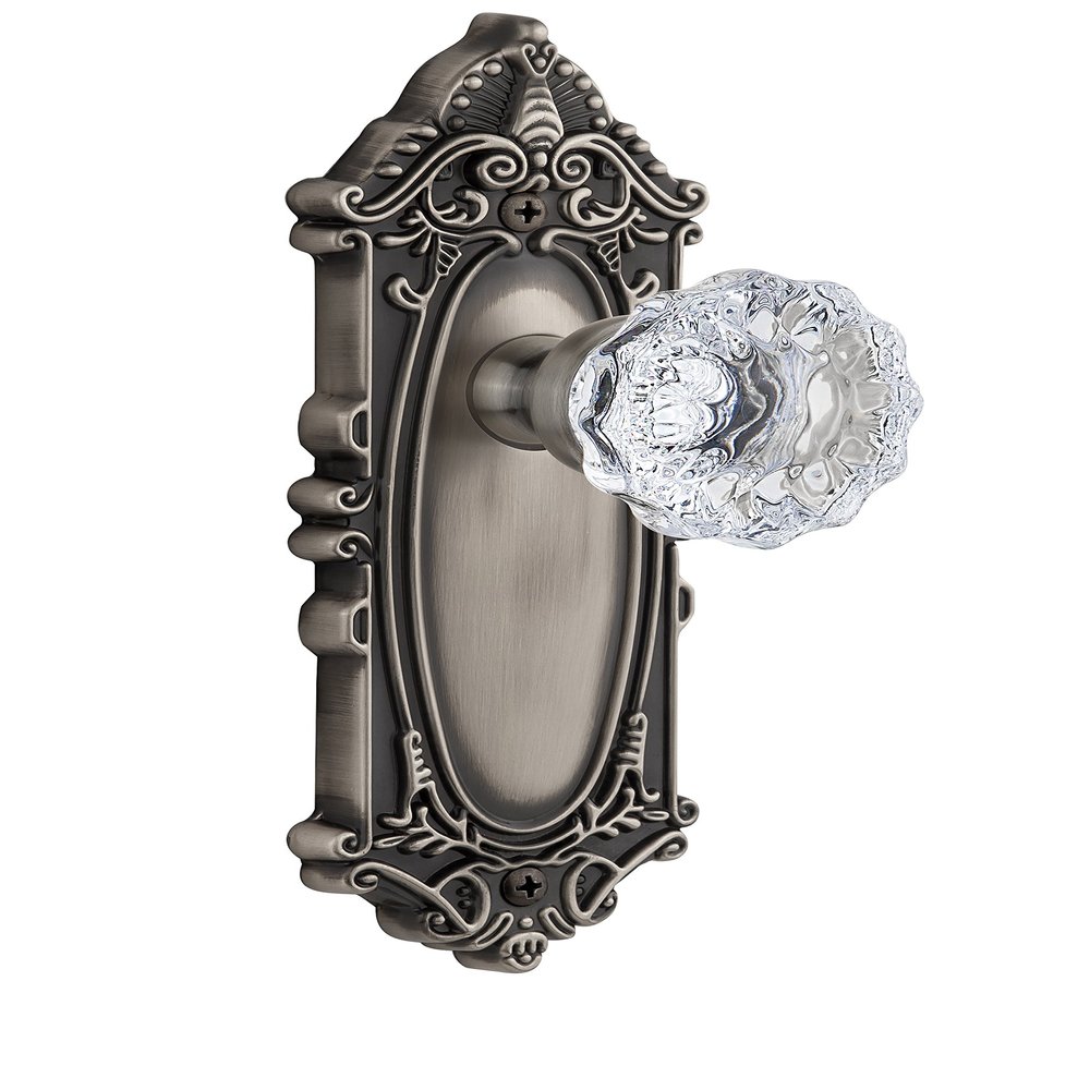 Grandeur Grande Victorian Plate Knob with Fontainebleau Crystal Knob, Single Dummy, Antique Pewter,821891