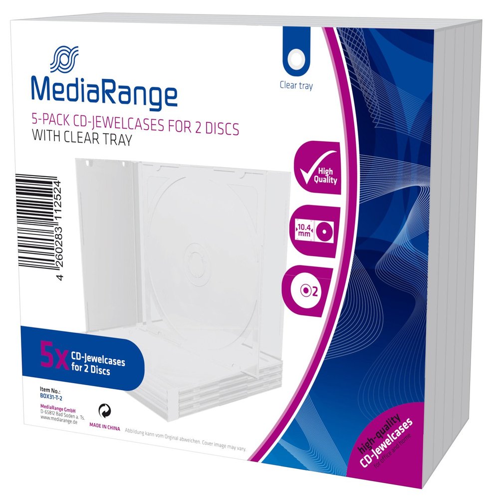 MediaRange Boitiers CD double, 10 mm, Transparent, 5 pices