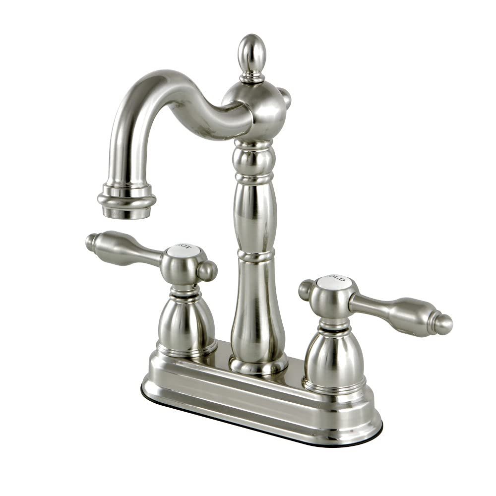 Kingston Brass KB1498TAL Tudor 4 Inch Center Bar Faucet Without Drain, 4-3/4 inch in Spout Reach, Brushed Nickel