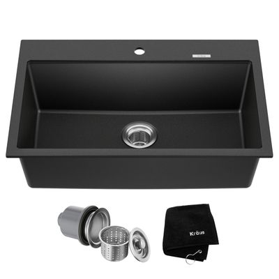 KRAUS Black Onyx 31 in Drop In Granite Kitchen Sink KGD-412B